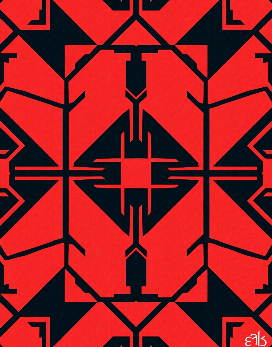 Bold Red Geometric Symmetry Rug
