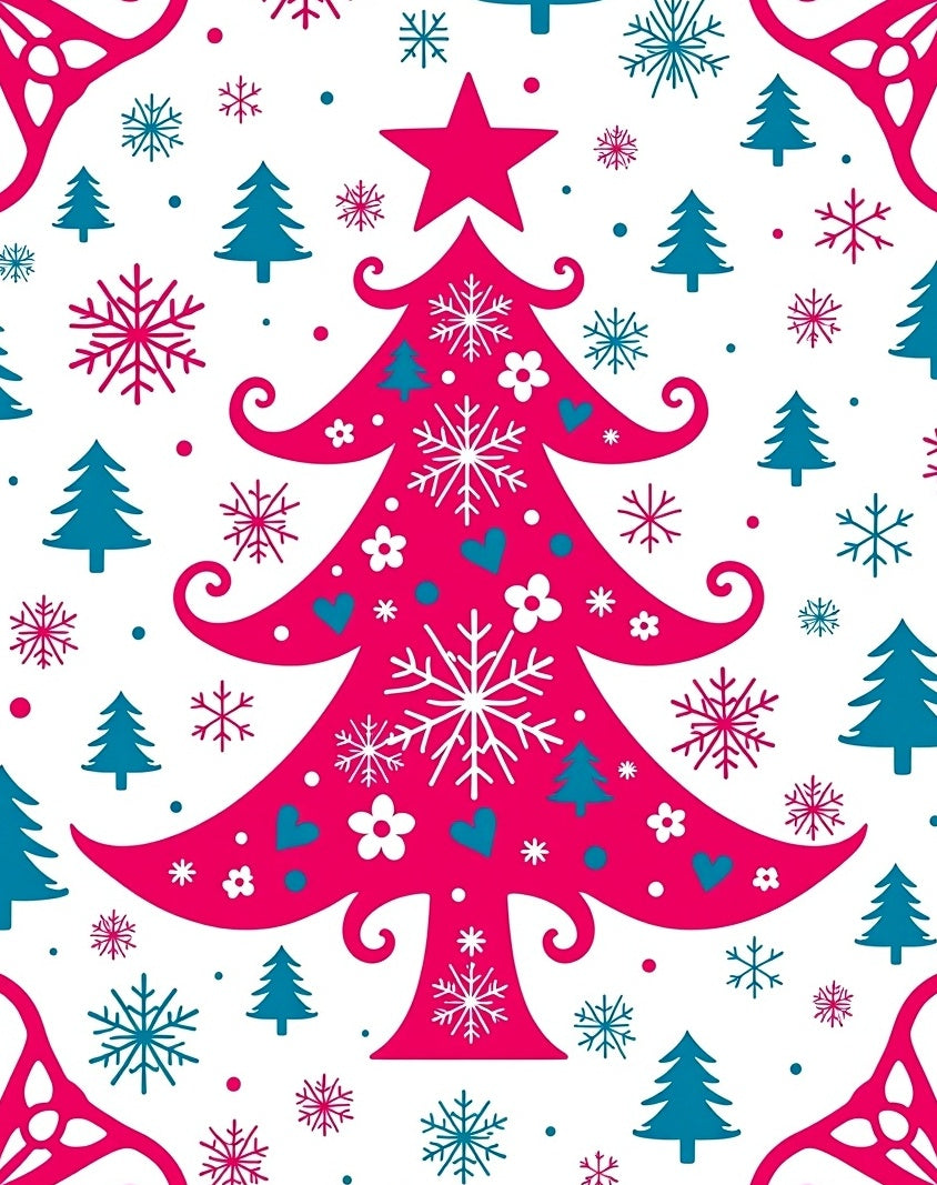 Crimson Fuchsia Snowflake Christmas Tree Rug