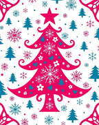 Crimson Fuchsia Snowflake Christmas Tree Rug