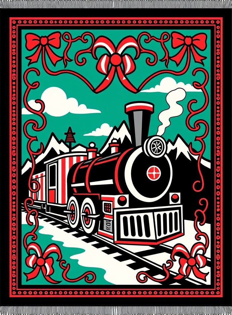 Red Bow Train Landscape Rug