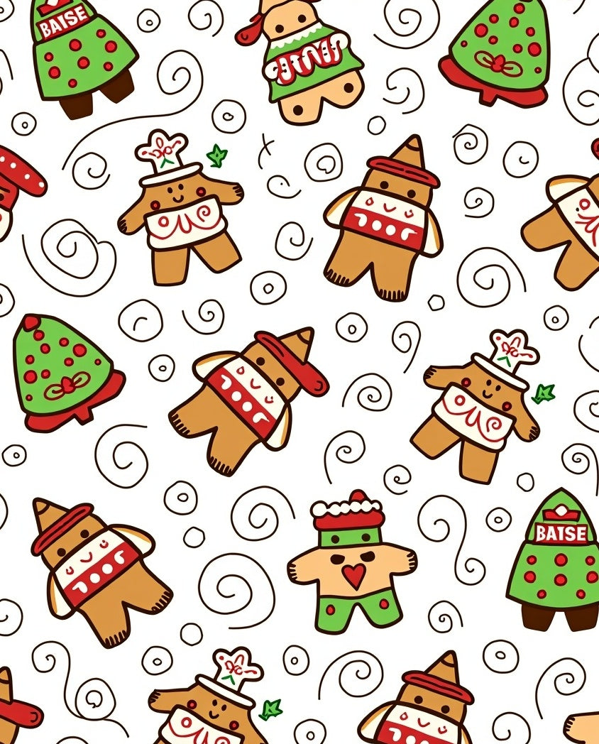 Festive Gingerbread Characters Christmas Trees Rug