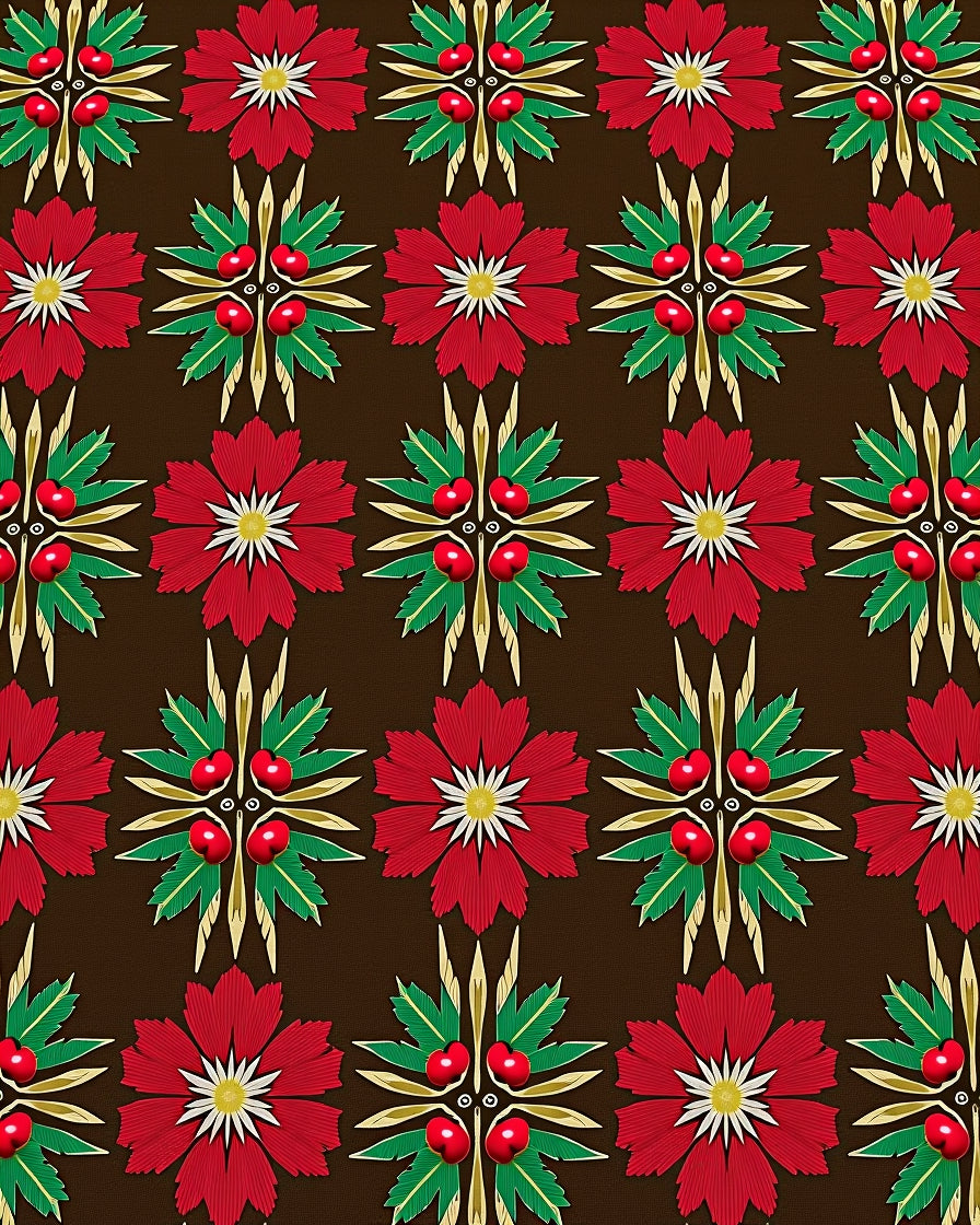 Crimson Red Floral Cherry Medallion Rug
