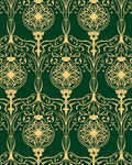 Art Nouveau Gold Floral Swirl Green Rug