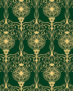 Art Nouveau Gold Floral Swirl Green Rug