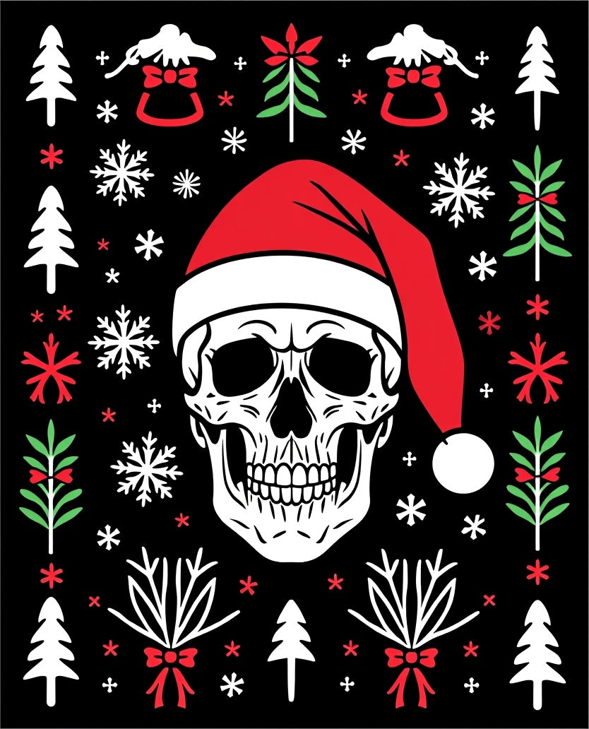 Dark Christmas Skull Tree Snowflakes Rug
