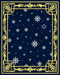 Deep Blue Snowflake Botanical Border Rug