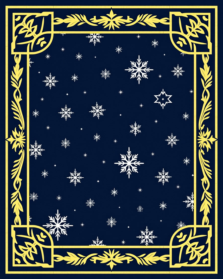 Deep Blue Snowflake Botanical Border Rug