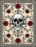 Crimson Skull Roses Baroque Border Rug