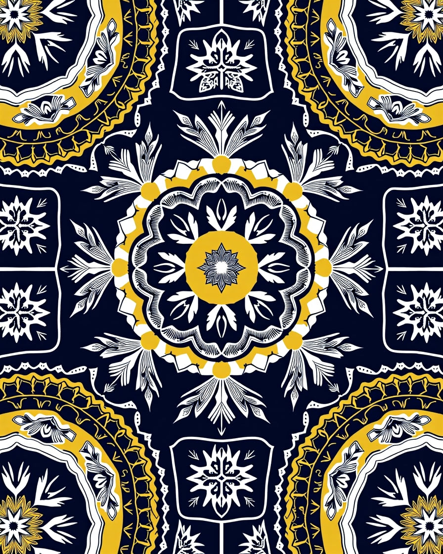 Navajo Inspired Medallion Blue Yellow Rug