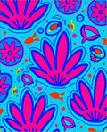 Vibrant Aqua Pink Floral Fish Medley Rug