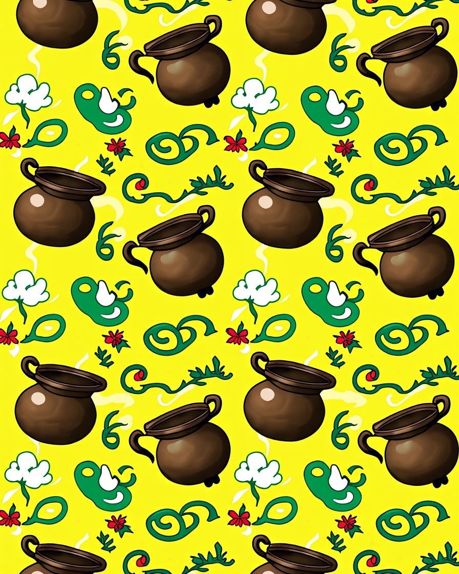 Charming Brown Cauldron Yellow Floral Rug