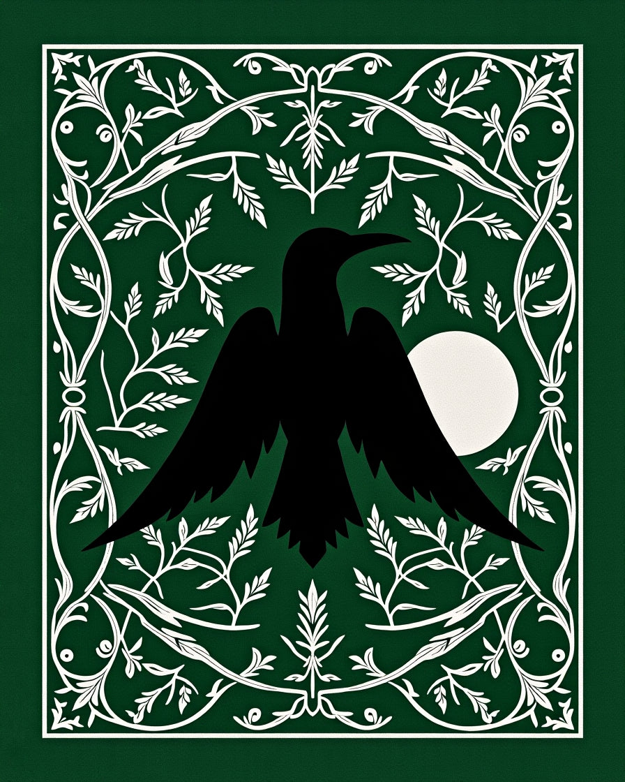 Black Crow Moon Emerald Frame Botanical Rug