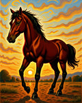 Majestic Chestnut Horse Sunset Landscape Rug