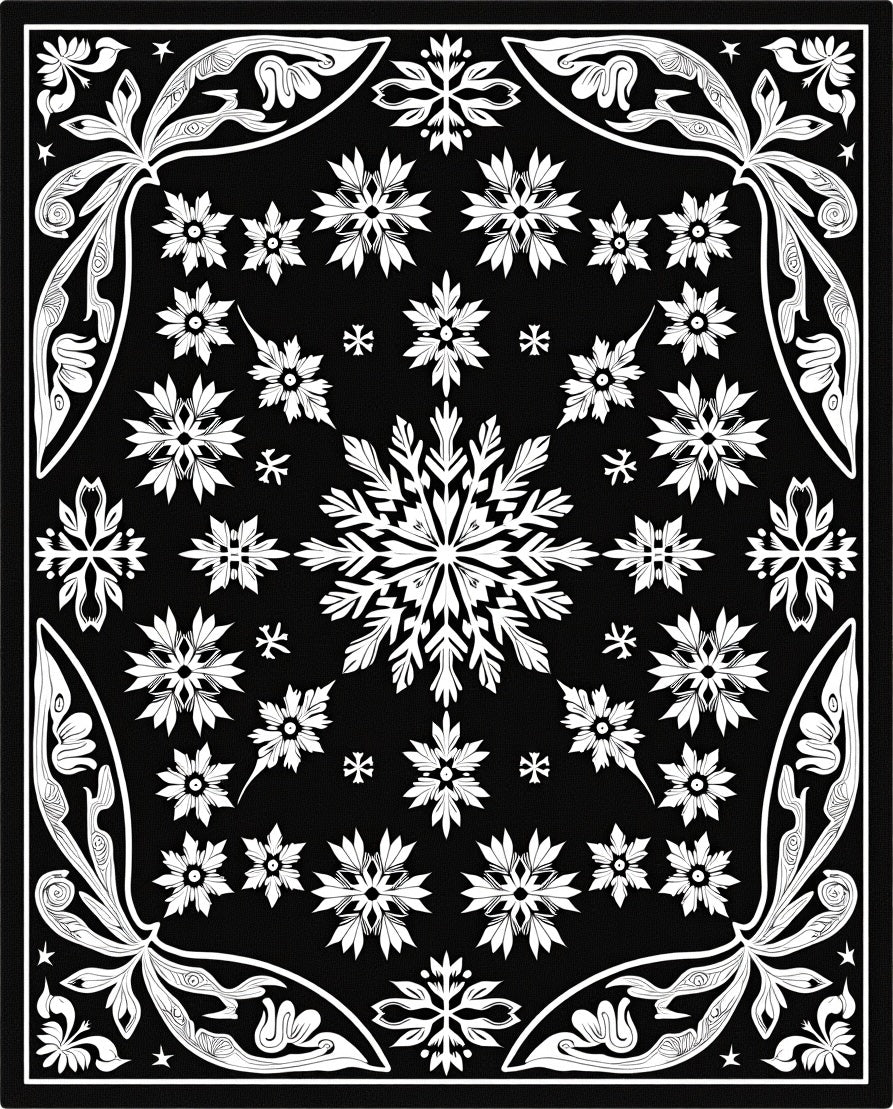 Winter White Snowflake Mandala Rug