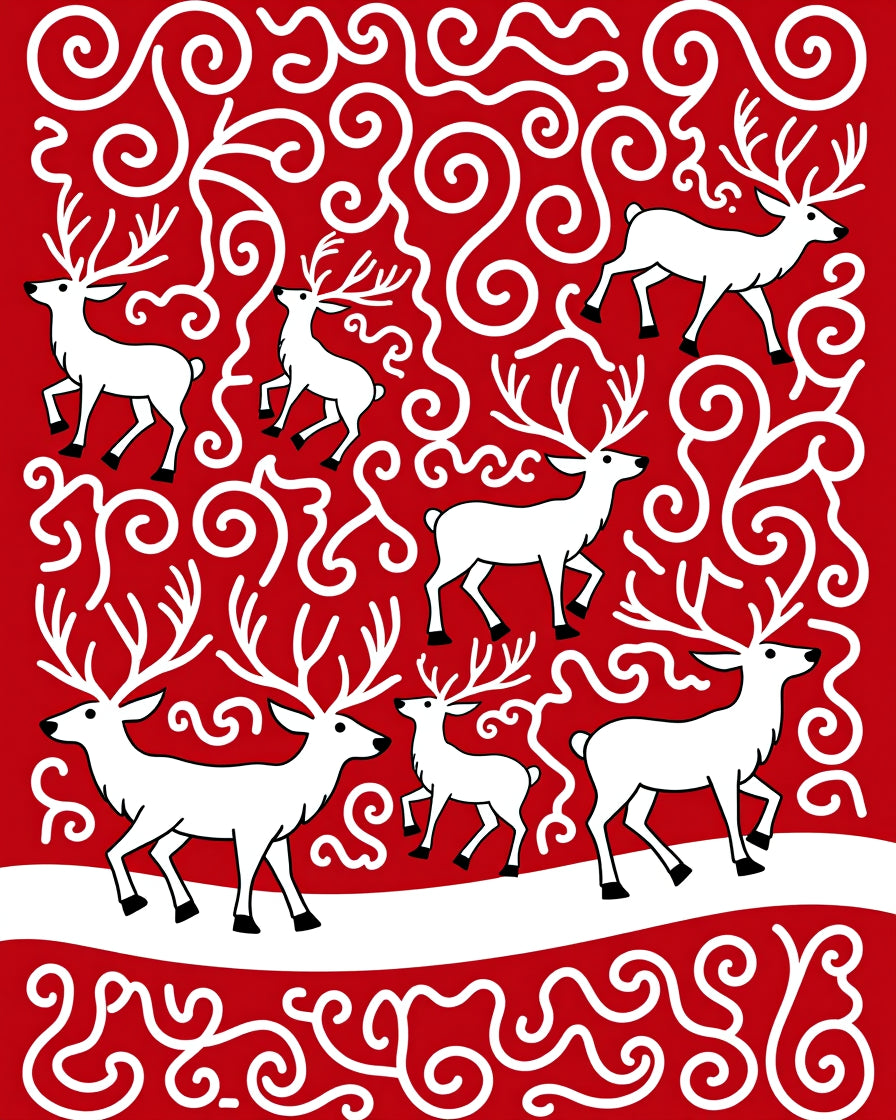 Classic Red White Deer Spirals Rug