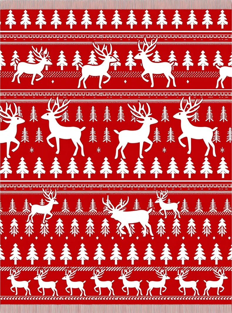 Festive Red White Reindeer Forest Rug