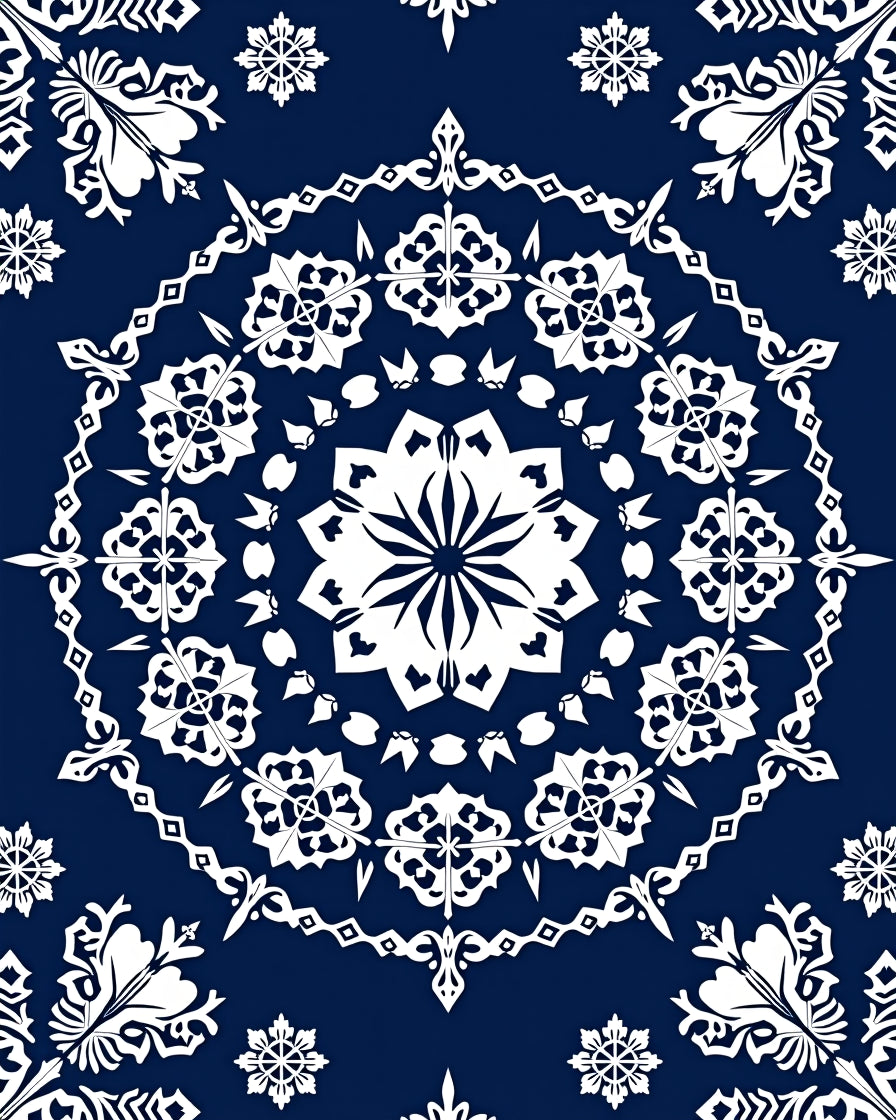 Deep Blue Intricate Floral Medallion Rug