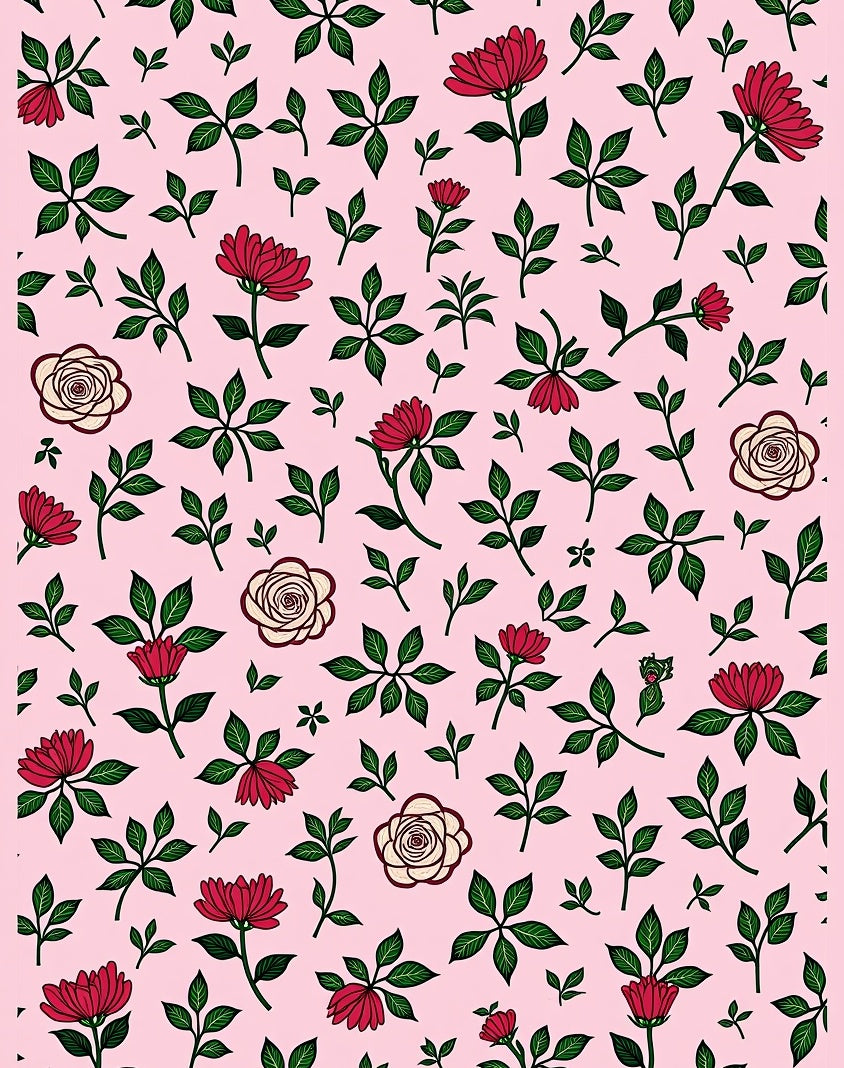 Crimson Rose and Leaf Scatter Rug