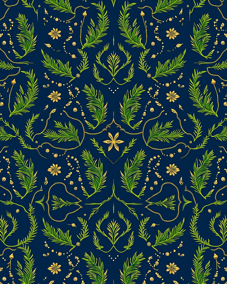 Deep Blue Green Botanical Flourish Rug