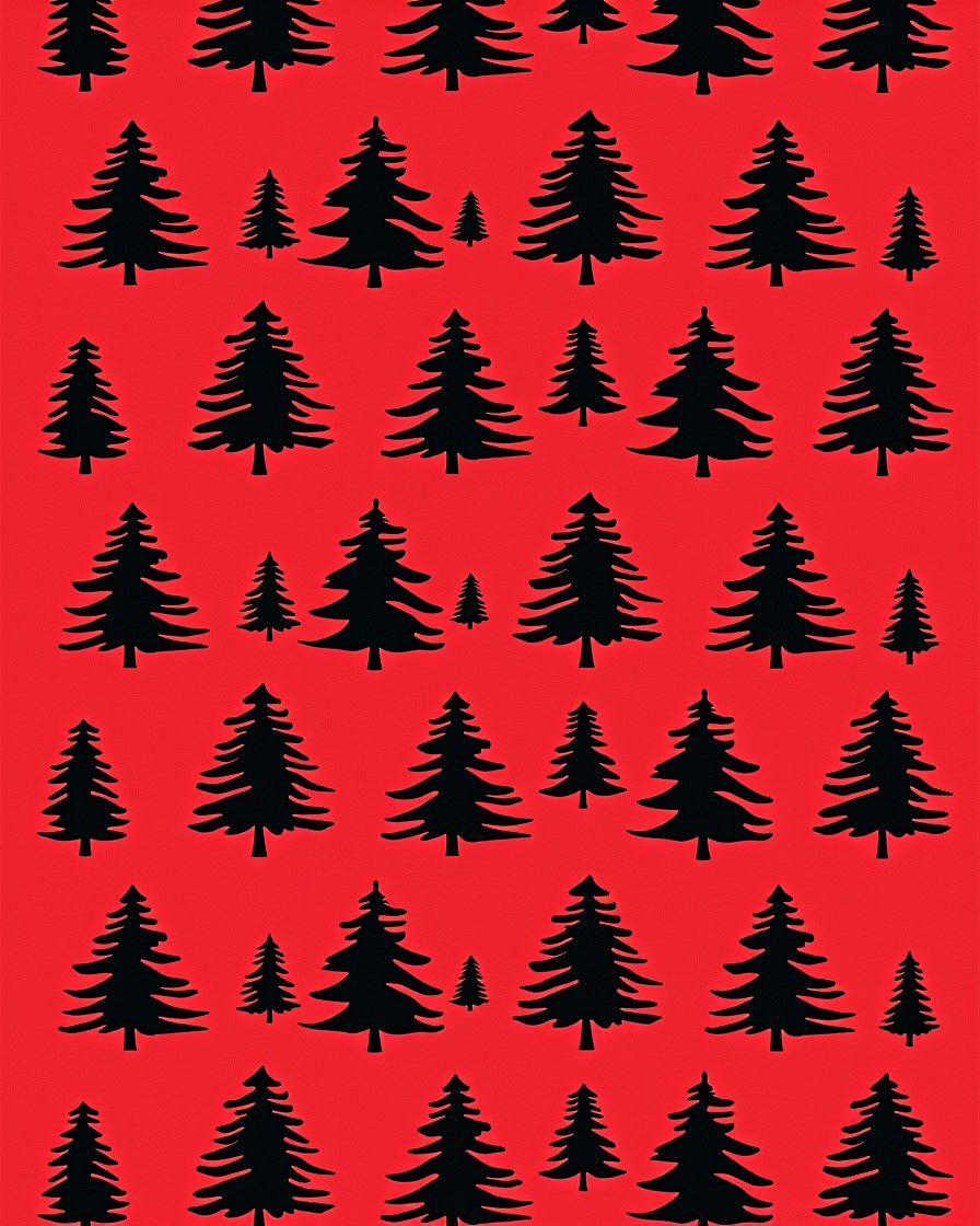 Black Fir Trees on Red Background Rug