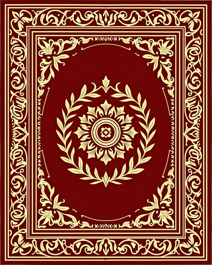 Regal Crimson Gold Floral Medallion Border Rug