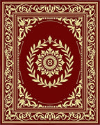 Regal Crimson Gold Floral Medallion Border Rug