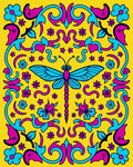 Whimsical Teal Dragonfly Floral Yellow Rug