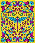 Whimsical Teal Dragonfly Floral Yellow Rug