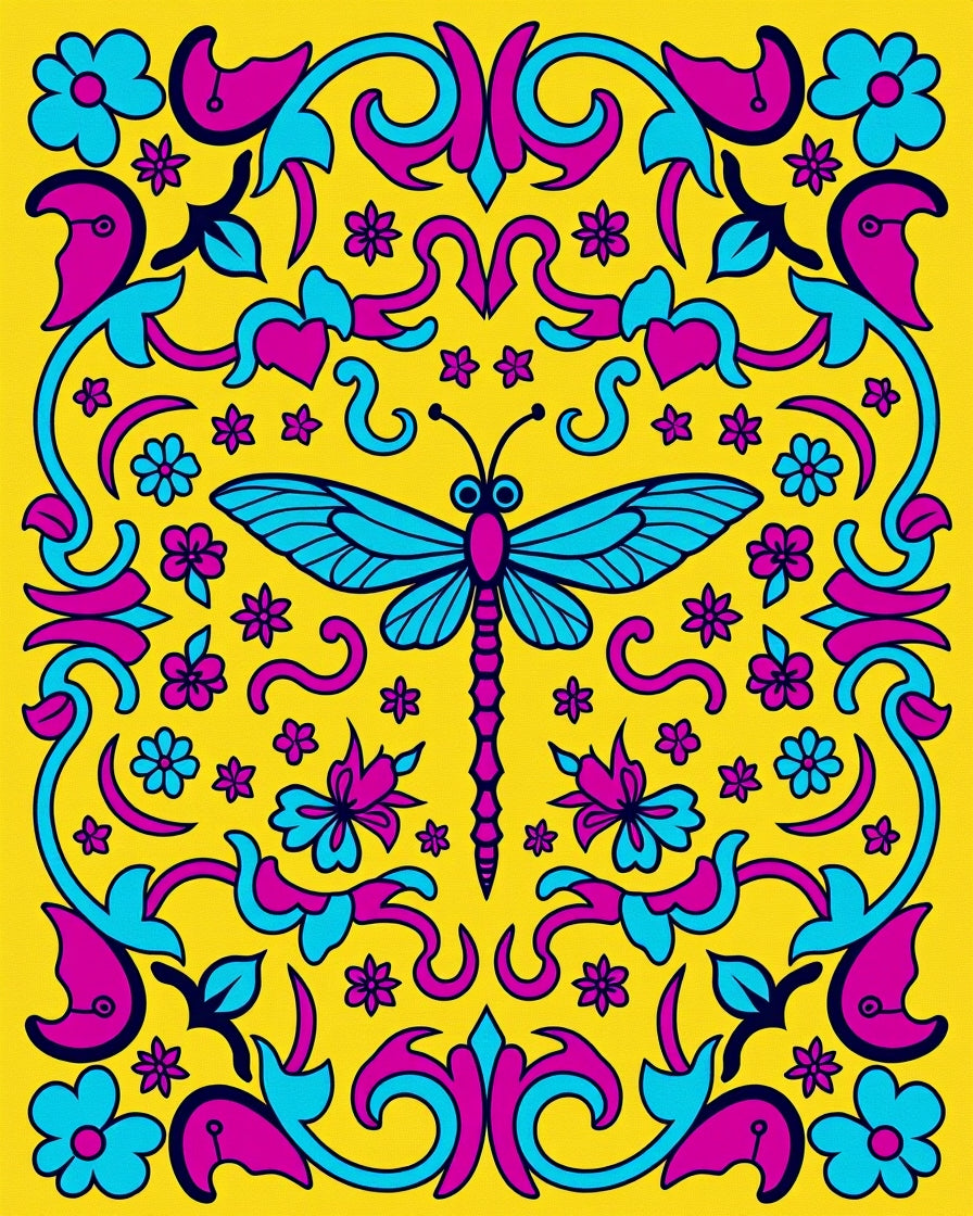 Whimsical Teal Dragonfly Floral Yellow Rug