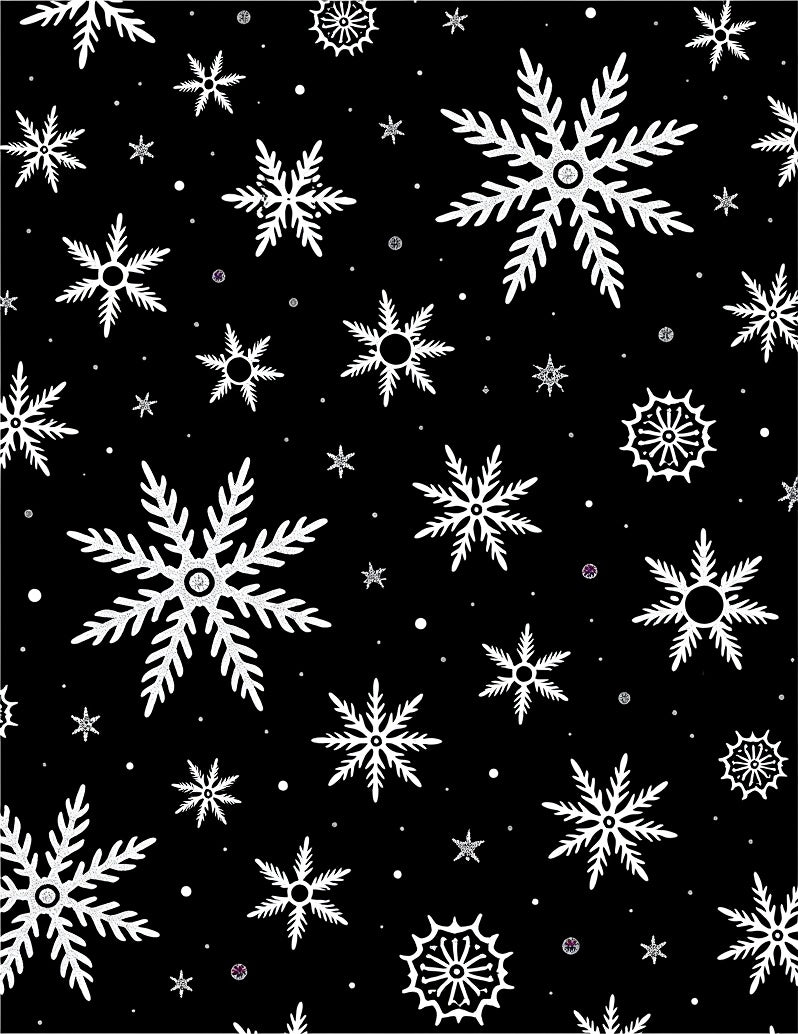 Black White Snowflake Winter Scene Rug