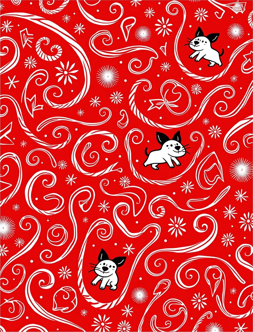 Holiday Red White Puppy Swirls Rug