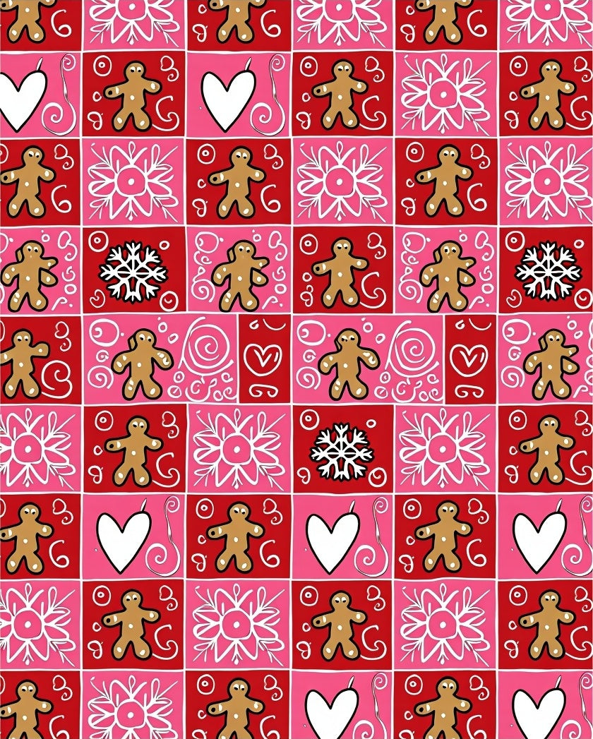 Gingerbread Heart Snowflake Checkerboard Rug