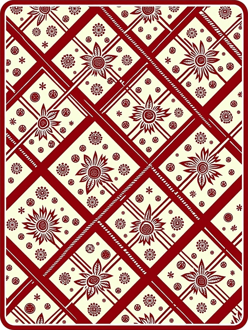 Deep Red Floral Diamond Medallion Rug