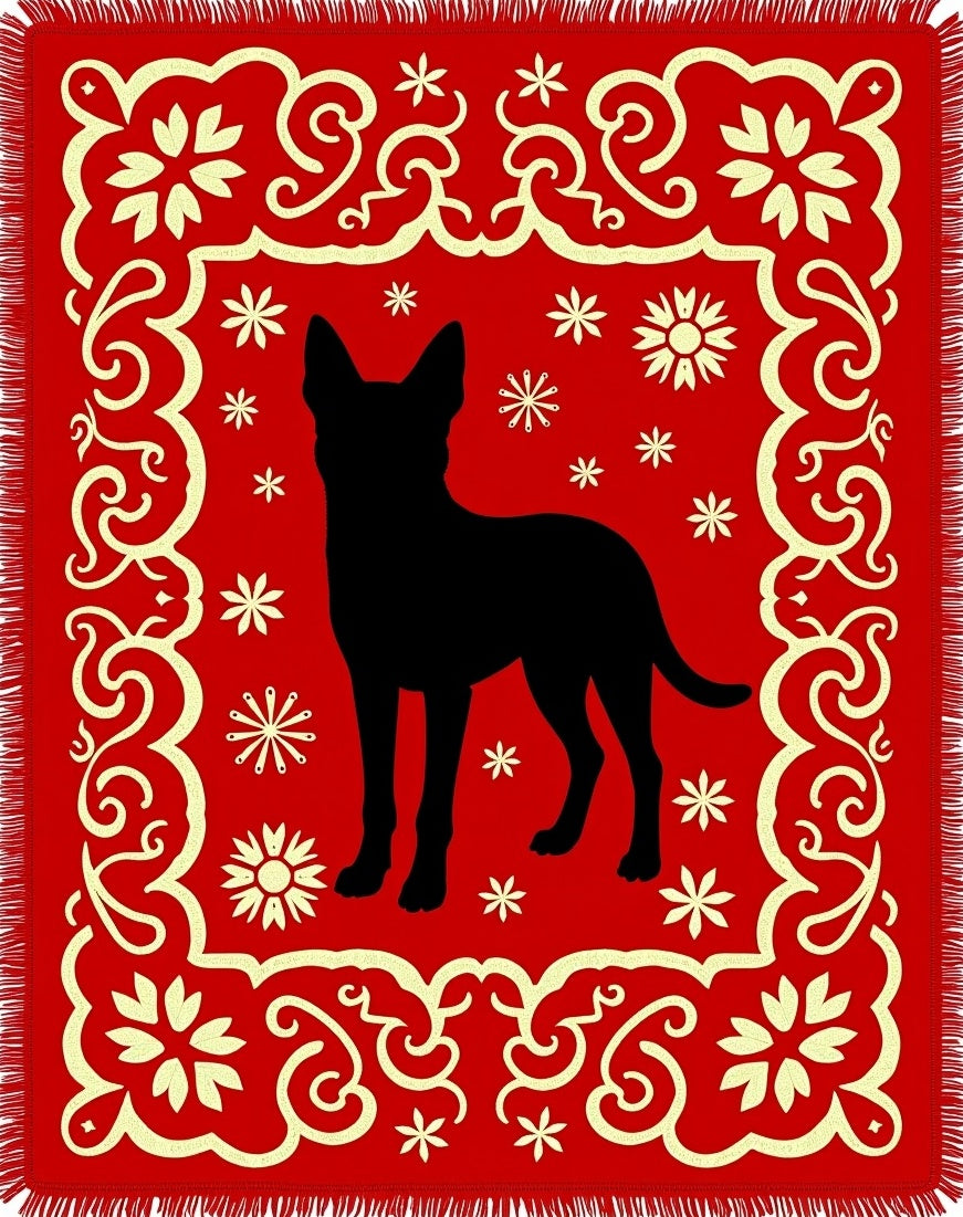 Crimson Dog Silhouette Floral Frame Rug