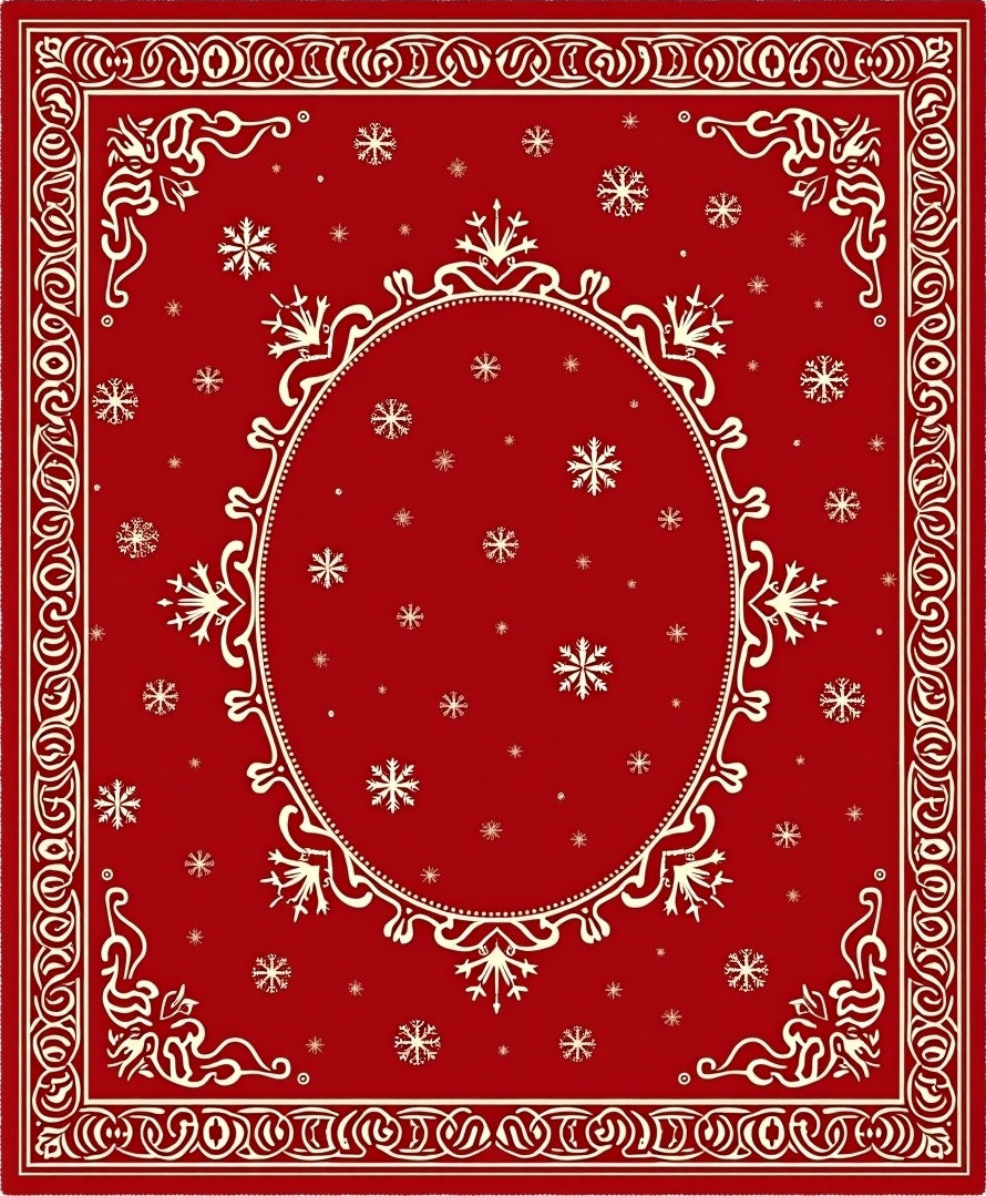 Crimson Snowy Snowflake Ornamental Rug