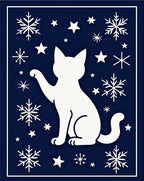 White Feline Snowflakes Navy Rug