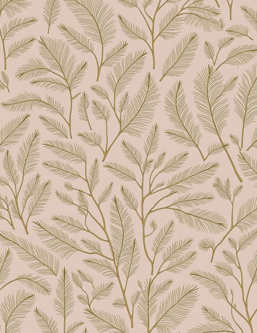 Golden Fern Branches on Blush Background Rug