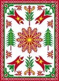 Bold Red Green Geometric Snowflake Tree Rug