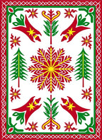 Bold Red Green Geometric Snowflake Tree Rug