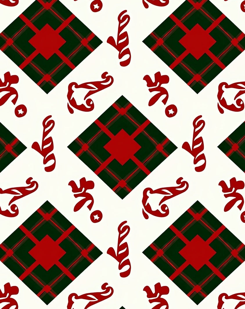 Red Green Tartan Candy Cane Motif Rug