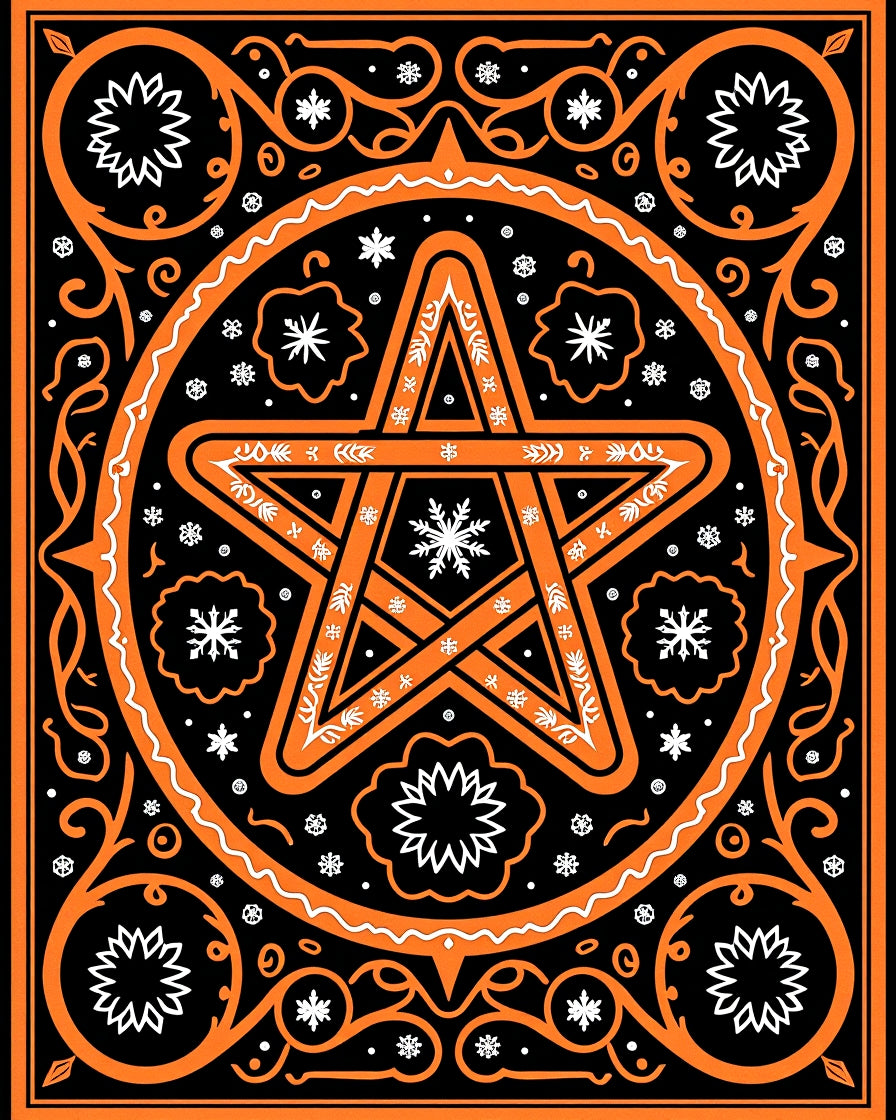 Orange Black Star Snowflake Floral Rug