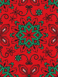 Crimson Green Starburst Floral Swirls Rug