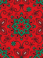 Crimson Green Starburst Floral Swirls Rug
