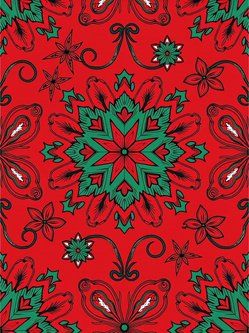 Crimson Green Starburst Floral Swirls Rug