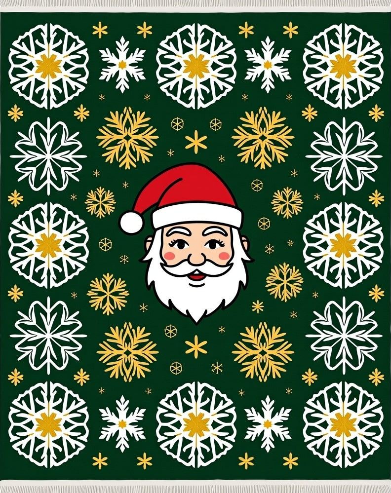 Green Santa Snowflakes Holiday Rug