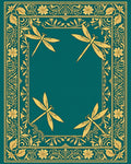 Golden Dragonfly Teal Border Rug