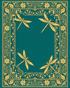 Golden Dragonfly Teal Border Rug