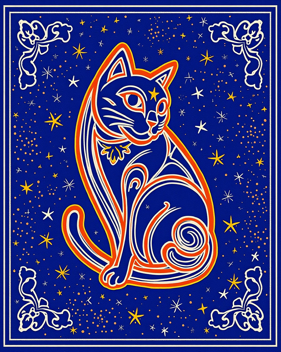 Cosmic Blue Cat Starry Night Rug