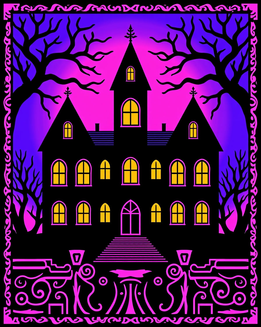 Spooky Mansion Purple Gradient Night Rug