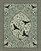 Black Birds Greenery Oval Tree Accent Rug